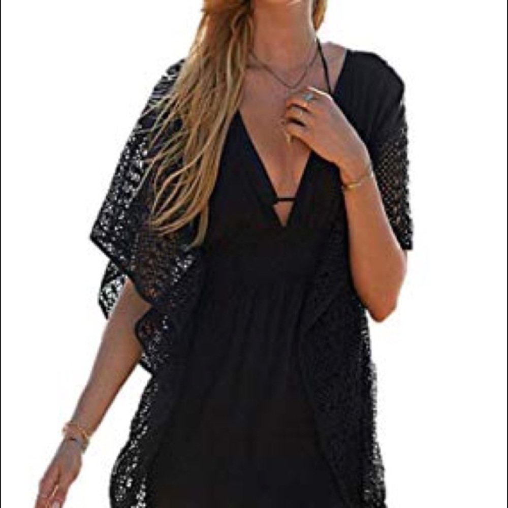 VICTORIAS SECRET Black Plunge Crochet Coverup